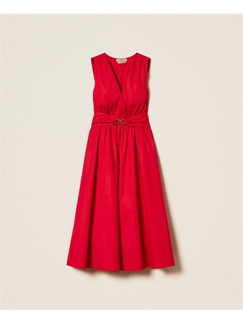 Abito longuette in popeline con cintura logo TWINSET | TT2161/03725